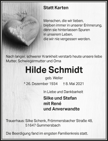 Anzeige von Hilde Schmidt von  Anzeigen Echo 
