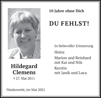 Anzeige von Hildegard Clemens von  Werbepost 