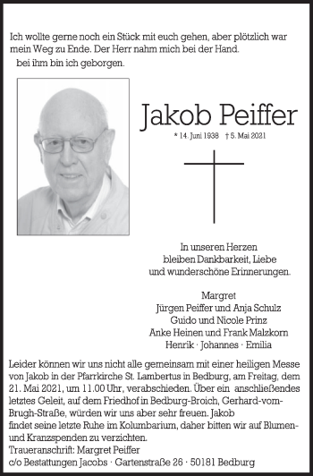 Anzeige von Jakob Peiffer von  Werbepost 