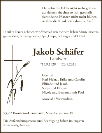 Anzeige von Jakob Schäfer von  Schaufenster/Blickpunkt 