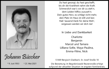 Anzeige von Johann Büscher von Kölner Stadt-Anzeiger / Kölnische Rundschau / Express