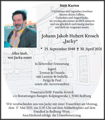 Anzeige von Johann Jakob Hubert Krosch von  Werbepost 