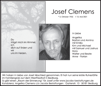 Anzeige von Josef Clemens von  Werbepost 