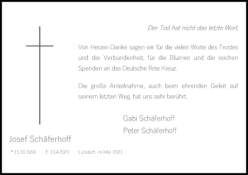 Anzeige von Josef Schäferhoff von Kölner Stadt-Anzeiger / Kölnische Rundschau / Express