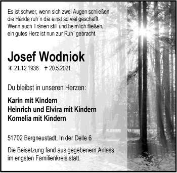 Anzeige von Josef Wodniok von  Anzeigen Echo 
