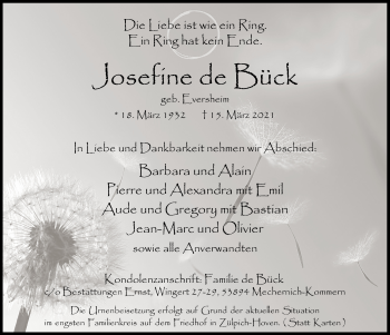 Anzeige von Josefine de Bück von  Blickpunkt Euskirchen 