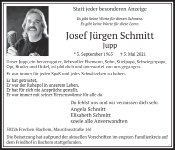 Anzeige von Josef Jürgen Schmitt von  Wochenende 