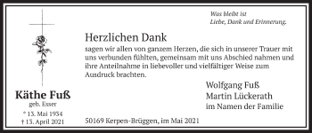 Anzeige von Käthe Fuß von  Werbepost 