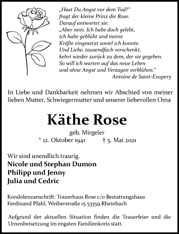 Anzeige von Käthe Rose von  Schaufenster/Blickpunkt 