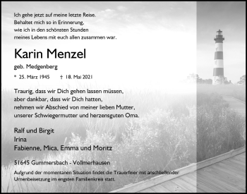 Anzeige von Karin Menzel von  Anzeigen Echo 