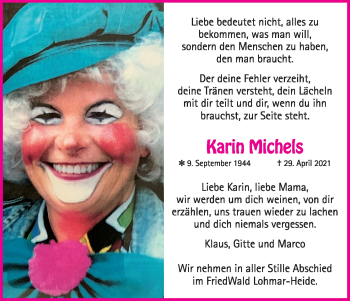 Anzeige von Karin Michels von Kölner Stadt-Anzeiger / Kölnische Rundschau / Express