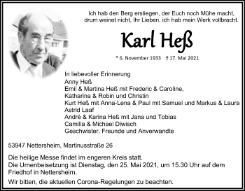Anzeige von Karl Heß von Kölner Stadt-Anzeiger / Kölnische Rundschau / Express