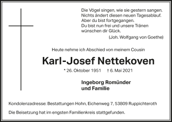 Anzeige von Karl-Josef Nettekoven von  Extra Blatt 