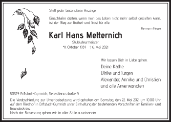 Anzeige von Karl Hans Metternich von  Werbepost 