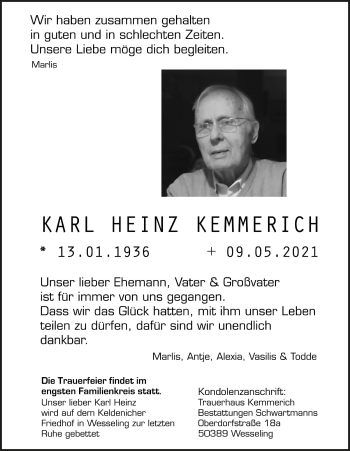 Anzeige von Karl Heinz Kemmerich von  Schlossbote/Werbekurier 