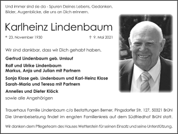 Anzeige von Karlheinz Lindenbaum von  Schlossbote/Werbekurier 