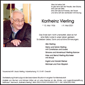 Anzeige von Karlheinz Vierling von Kölner Stadt-Anzeiger / Kölnische Rundschau / Express