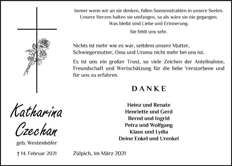  Traueranzeige für Katharina Czechan vom 20.03.2021 aus  Blickpunkt Euskirchen 