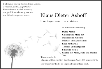 Anzeige von Klaus Dieter Ashoff von Kölner Stadt-Anzeiger / Kölnische Rundschau / Express