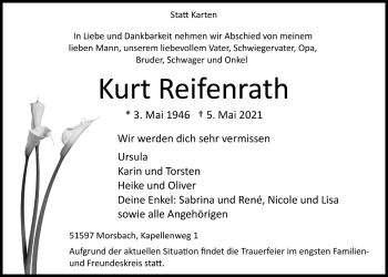 Anzeige von Kurt Reifenrath von  Lokalanzeiger 