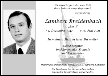 Anzeige von Lambert Breidenbach von Kölner Stadt-Anzeiger / Kölnische Rundschau / Express