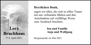 Anzeige von Lore Bruchhaus von Kölner Stadt-Anzeiger / Kölnische Rundschau / Express