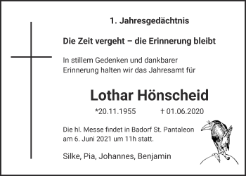 Anzeige von Lothar Hönscheid von  Schlossbote/Werbekurier 