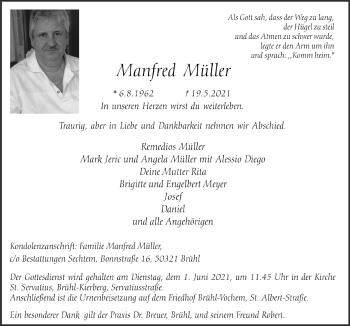 Anzeige von Manfred Müller von  Schlossbote/Werbekurier 