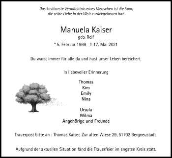 Anzeige von Manuela Kaiser von Kölner Stadt-Anzeiger / Kölnische Rundschau / Express