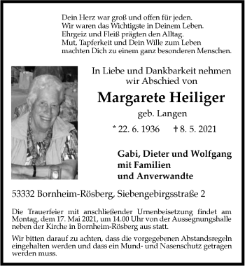 Anzeige von Margarete Heiliger von  Schaufenster/Blickpunkt 