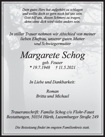 Anzeige von Margarete Schog von  Werbepost 