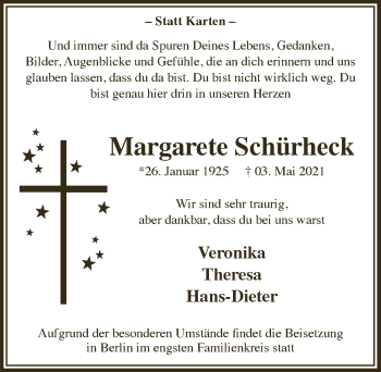 Anzeige von Margarete Schürheck von  Schaufenster/Blickpunkt 