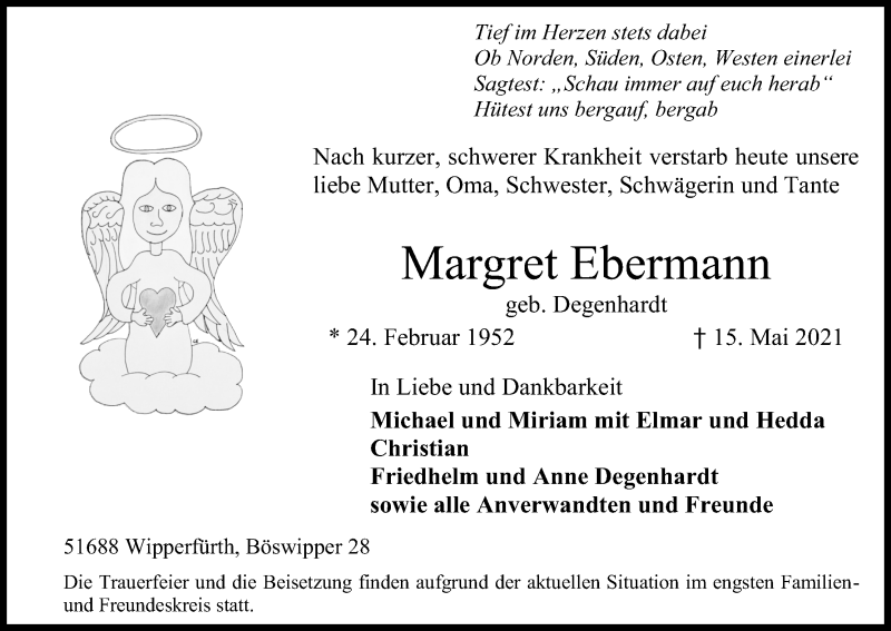  Traueranzeige für Margret Ebermann vom 22.05.2021 aus Kölner Stadt-Anzeiger / Kölnische Rundschau / Express