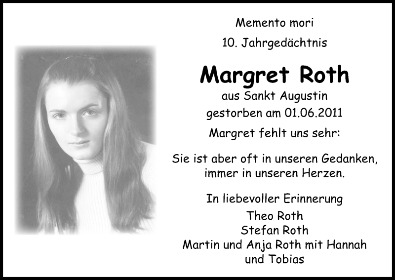  Traueranzeige für Margret Roth vom 01.06.2021 aus Kölner Stadt-Anzeiger / Kölnische Rundschau / Express