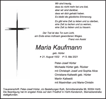 Anzeige von Maria Kaufmann von  Wochenende 