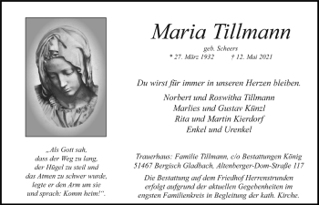 Anzeige von Maria Tillmann von  Bergisches Handelsblatt 