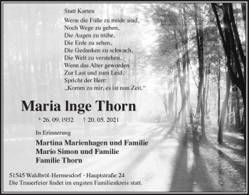 Anzeige von Maria Inge Thorn von  Lokalanzeiger 