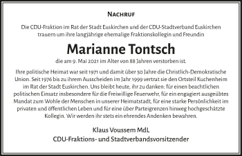 Anzeige von Marianne Tontsch von  Blickpunkt Euskirchen 