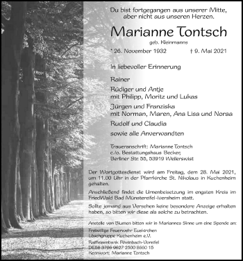 Anzeige von Marianne Tontsch von  Blickpunkt Euskirchen 