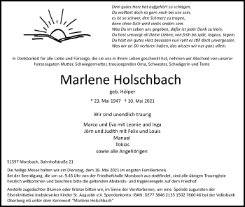 Anzeige von Marlene Holschbach von Kölner Stadt-Anzeiger / Kölnische Rundschau / Express