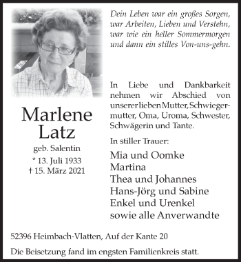 Anzeige von Marlene Latz von  Blickpunkt Euskirchen 