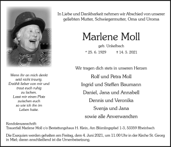 Anzeige von Marlene Moll von  Schaufenster/Blickpunkt 