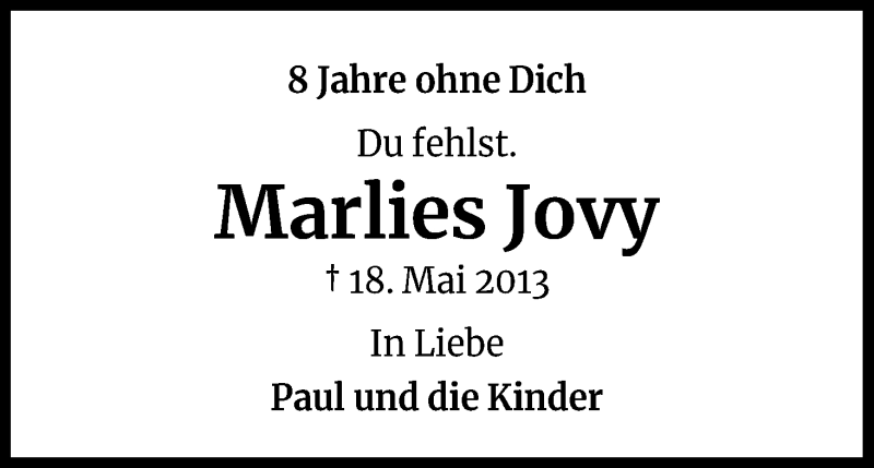  Traueranzeige für Marlies Jovy vom 18.07.2023 aus Kölner Stadt-Anzeiger / Kölnische Rundschau / Express