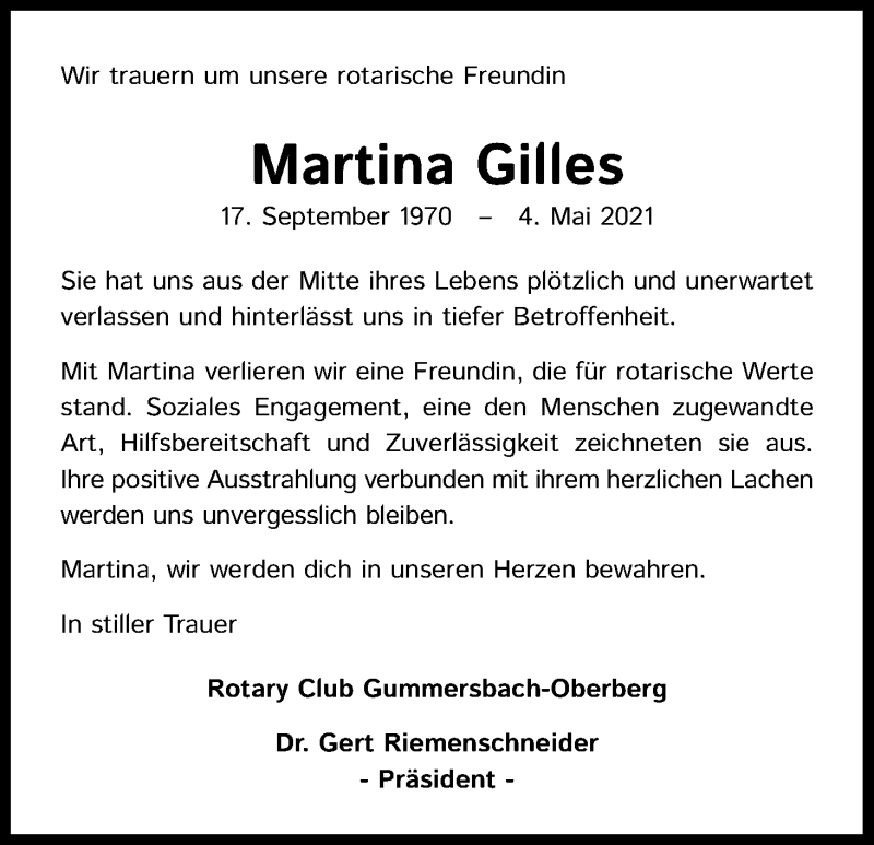  Traueranzeige für Martina Gilles vom 18.07.2023 aus Kölner Stadt-Anzeiger / Kölnische Rundschau / Express