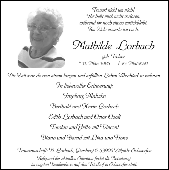 Anzeige von Mathilde Lorbach von  Blickpunkt Euskirchen 