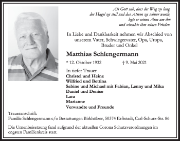 Anzeige von Matthias Schlengermann von  Werbepost 
