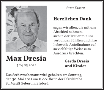 Anzeige von Max Dresia von  Werbepost 