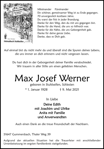 Anzeige von Max Josef Werner von  Anzeigen Echo 