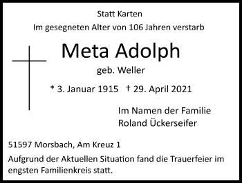 Anzeige von Meta Adolph von  Lokalanzeiger 