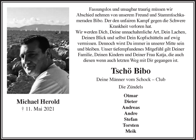  Traueranzeige für Michael Herold vom 21.05.2021 aus  Anzeigen Echo 